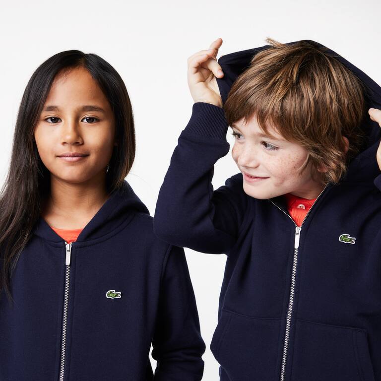 Sweatshirt zippé à capuche enfant Lacoste avec poche kangourou Pullovers & Sweatshirts - Bleu - Lacoste - Enfant