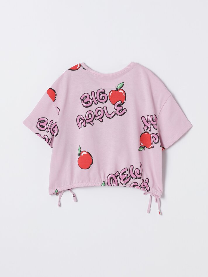 Camiseta estampada com nós - Rosa claro