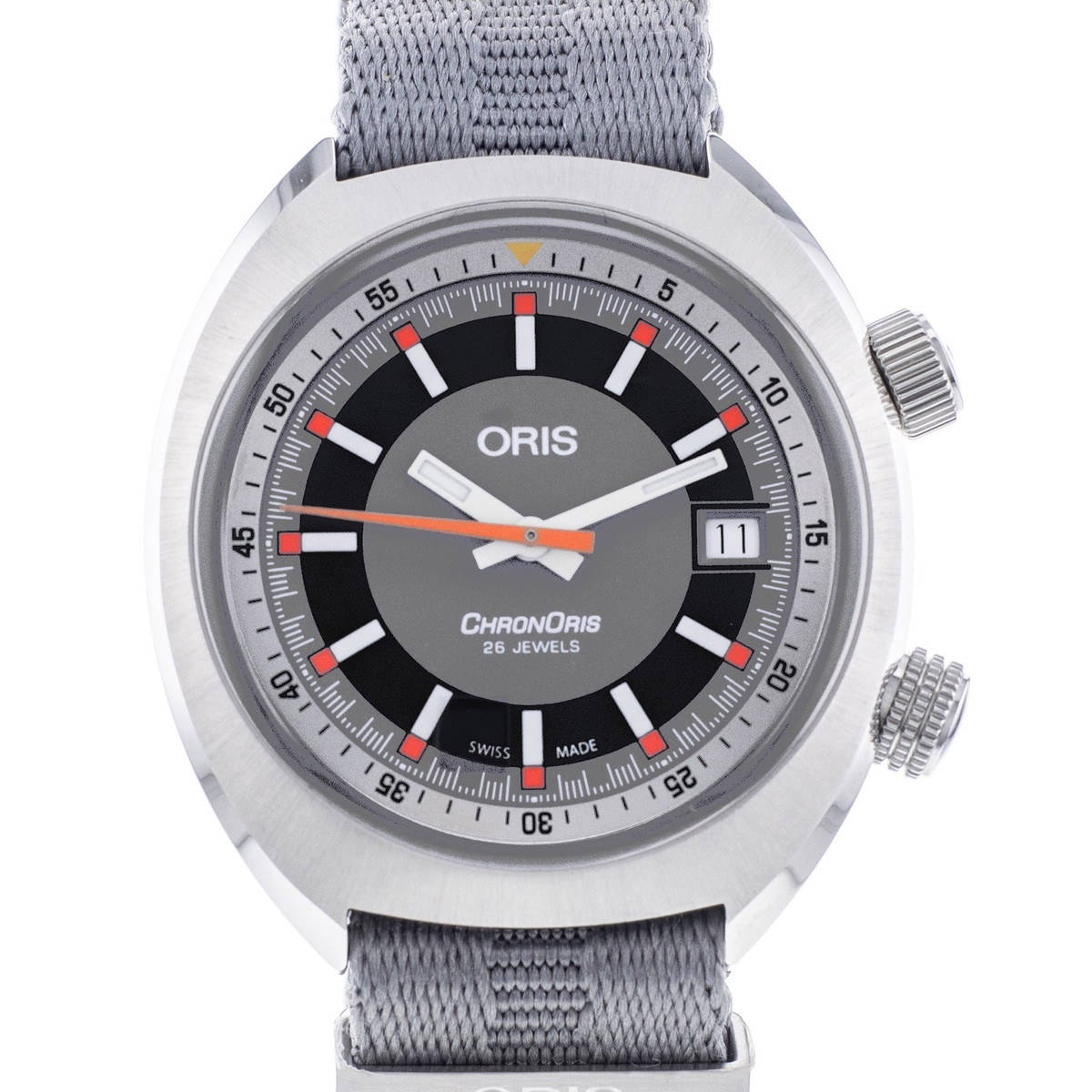 Montre d'occasion Oris Chronoris homme chronographe automatique acier textile gris