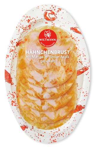 Wiltmann Hähnchenbrust mit Mango in Rinder - Aspik, gepökeltMango in Rinder Aspik
