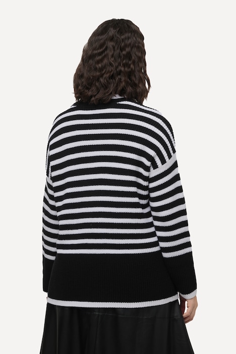 Pullover, Streifen, Rippstrick, Rollkragen, Langarm