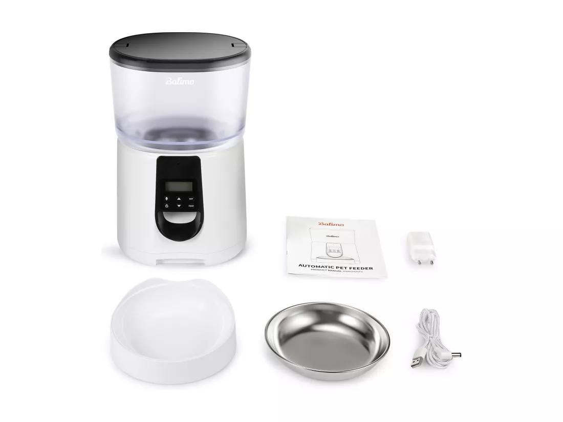 Balimo 4L Distributeur Croquettes Chat Automatique,Bol en Acier Inoxydable pour Animaux Domestiques,Distributeur De Nourriture SèChe pour Chats（B