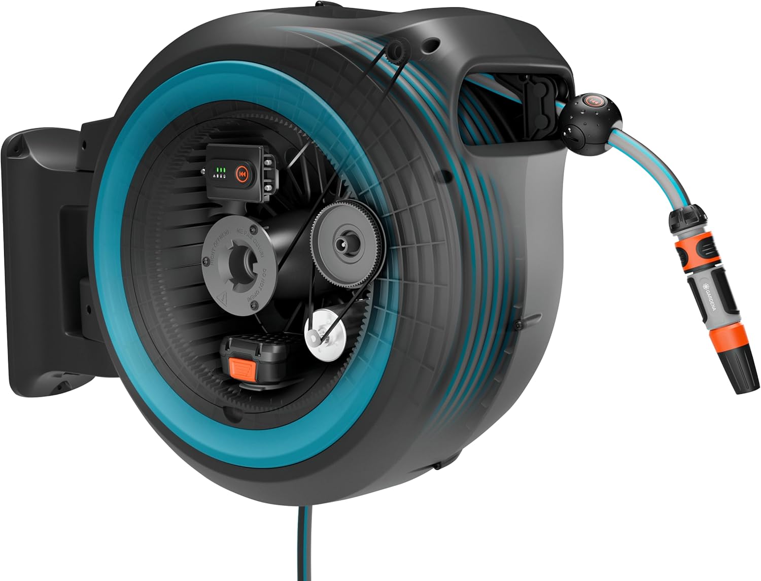 Gardena Akku-Wand-Schlauchbox PowerRoll XXL solo: Automatischer Schlauchaufroller mit 40 m Gartenschlauch, Schlauchführung und RollControll, akkubetrieben, UV- und frostbeständig (18645-55)