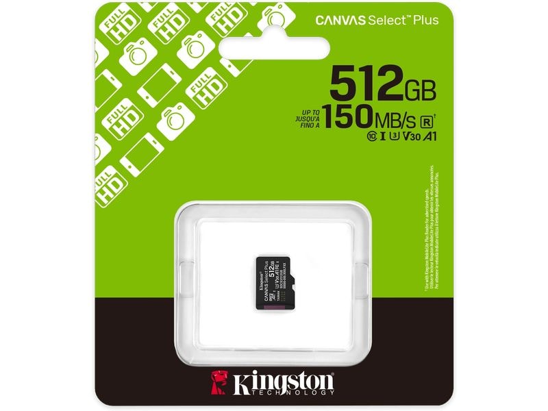 Kingston microSDXC-Karte Canvas Select Plus Gen3 512 GB Robuste microSDXC-Karte für Full-HD-Aufnahmen