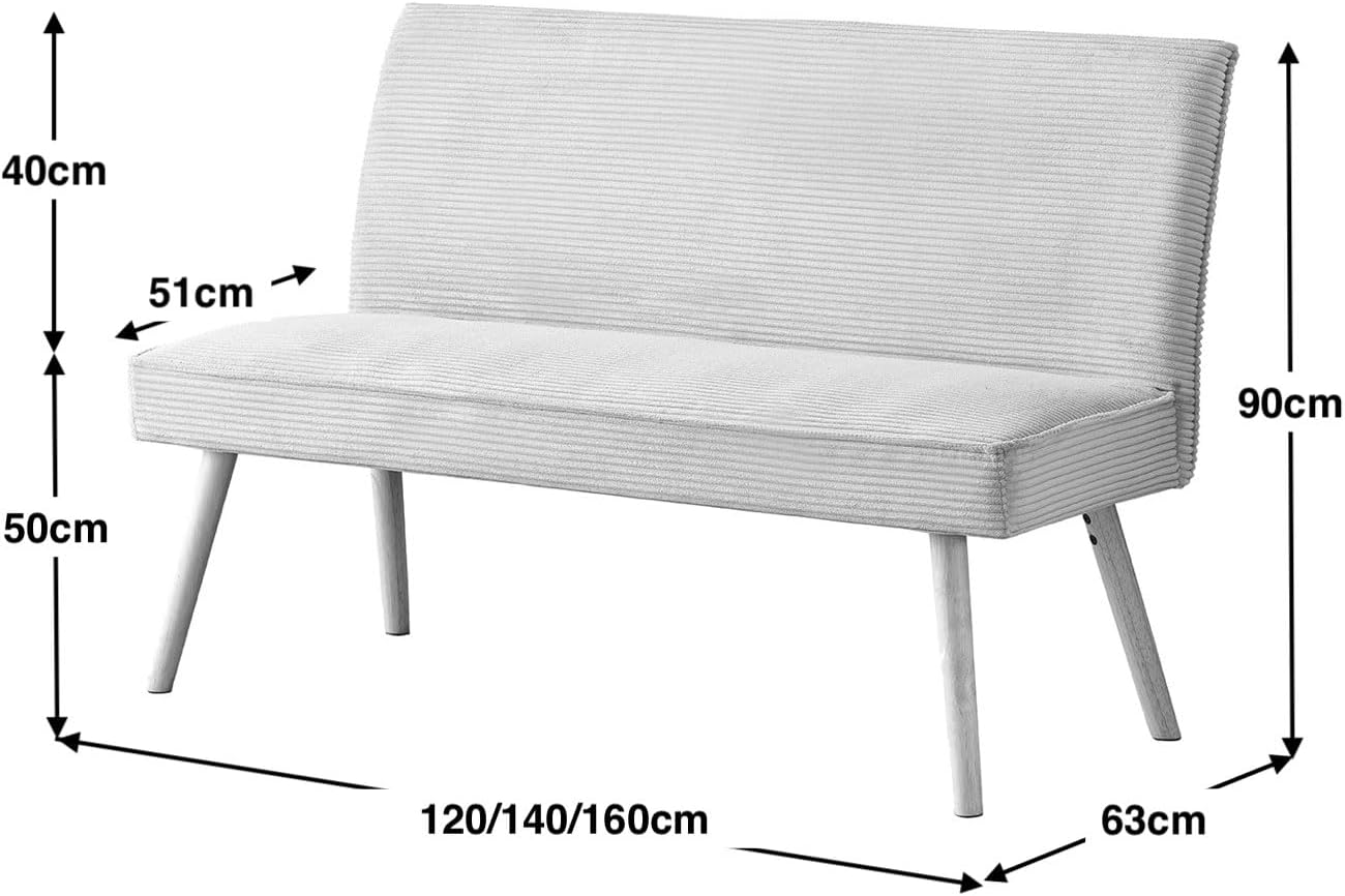 B&D home Sitzbank Paul, Kord Stoff Esszimmerbank 140cm gepolstert Holzbank für Esszimmer, Flur, Garderobe mit Massivholzbeinen, skandinivisch modern Design, Grau, 11309-140-GRAU