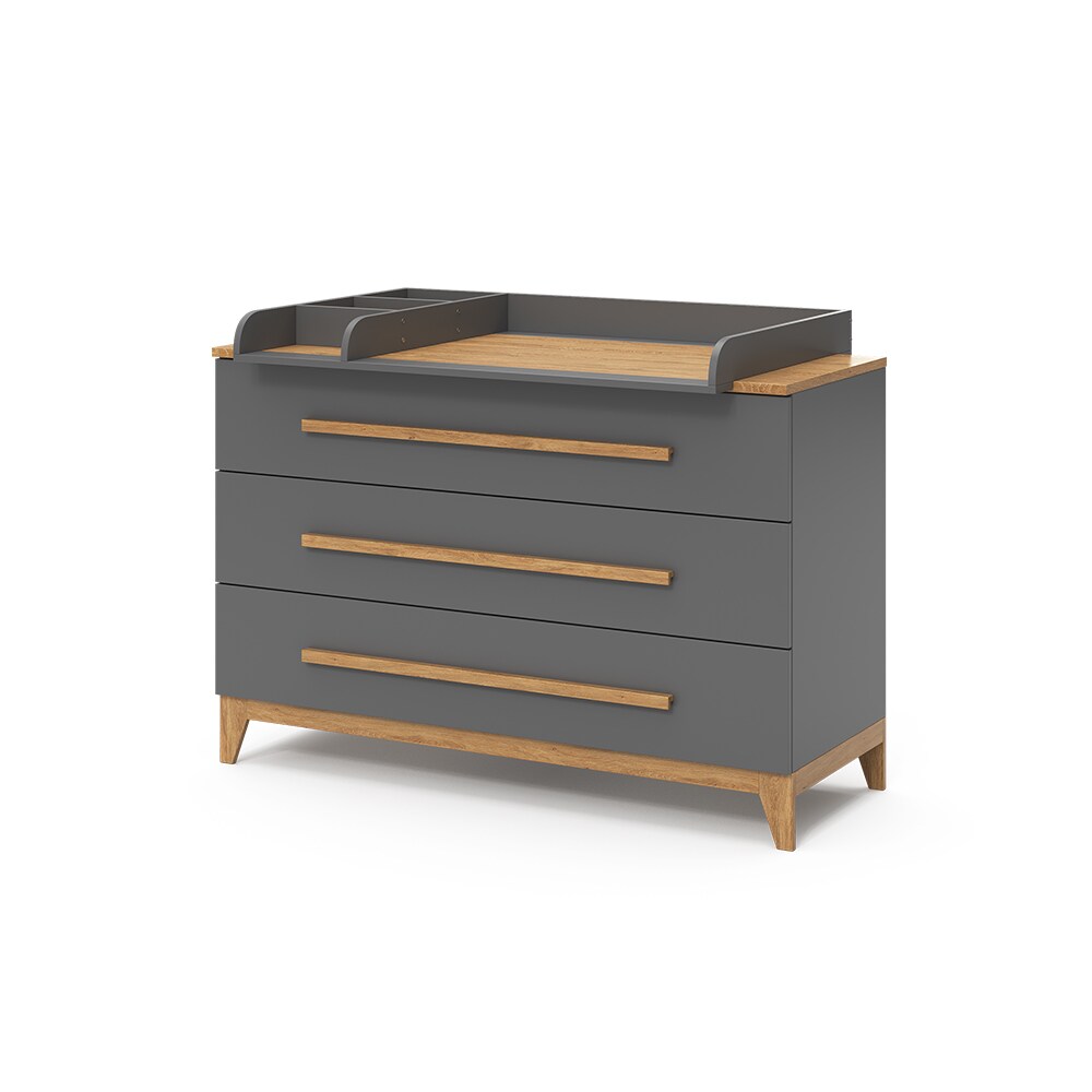 VitaliSpa Wickelkommode Malia XL 133 x 98 cm, Grau Eiche, Wickeltisch inkl. Wickelauflage