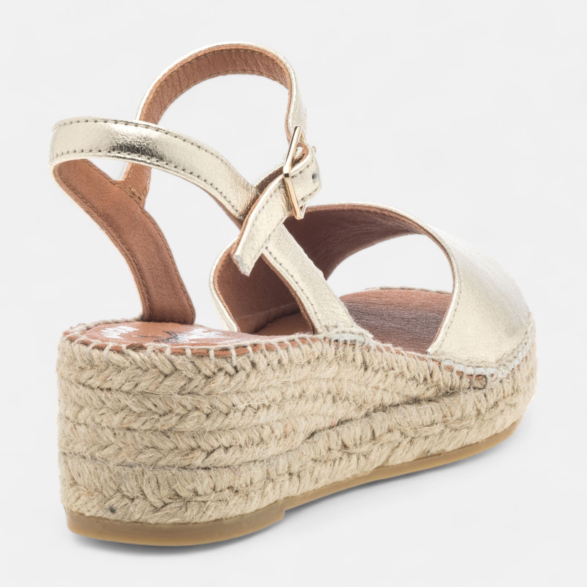 Espadrilles à talon compensé Femme en cuir or
