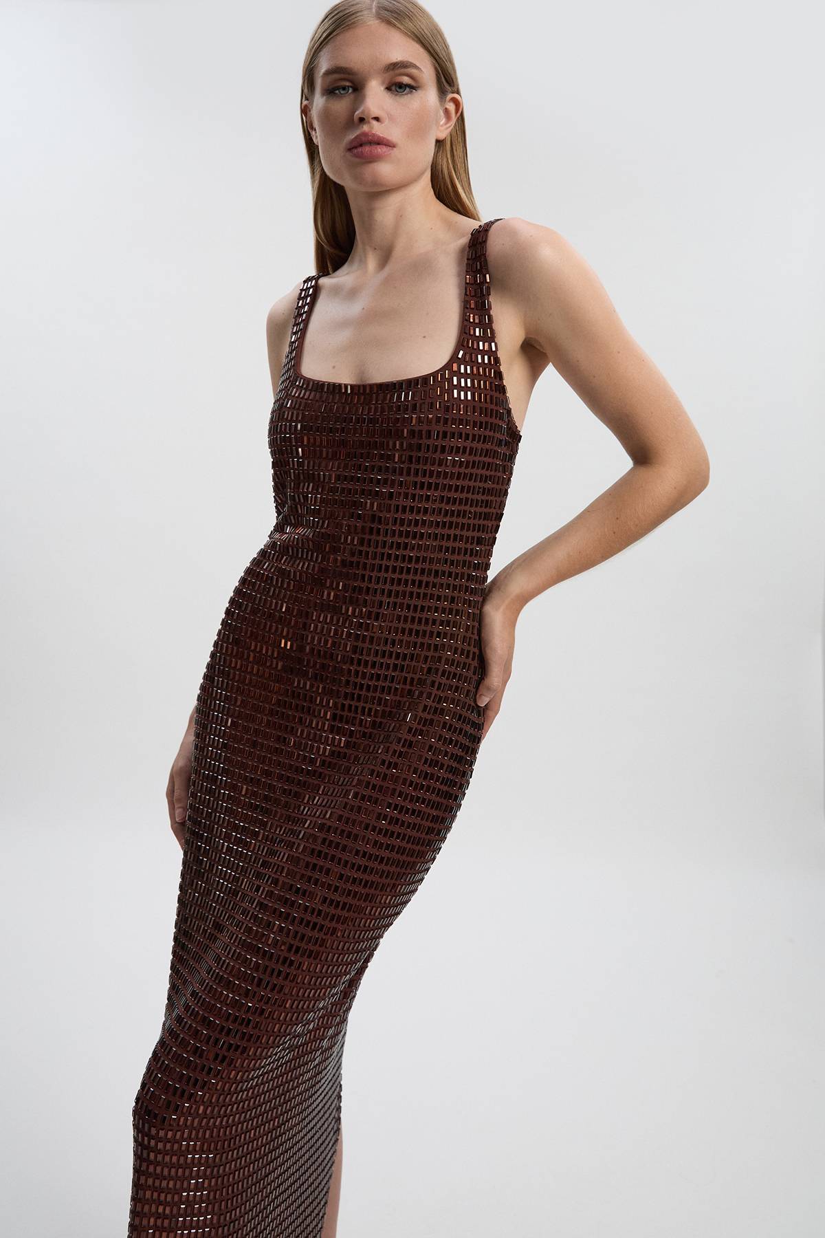 KarenMillen Robe Mi-Longue en Jersey Ornée de Cristaux Premium