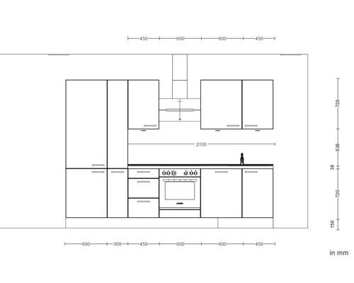 NOBILIA keukenblok met apparatuur Urban 300 cm leigrijs hoogglans voorgemonteerde variant links 4004539009554