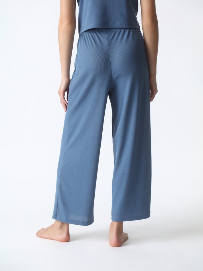Calça de pijama canelada - Azul Petróleo