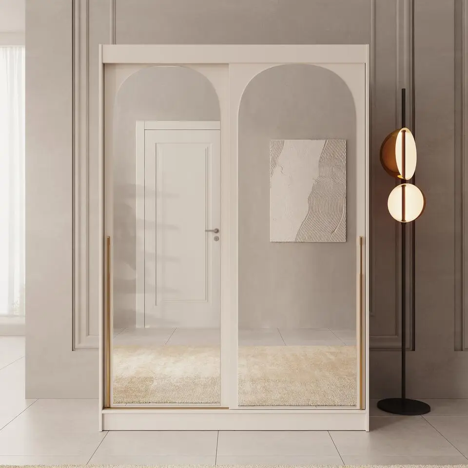 Meubella - Moniq - Kledingkast met schuifdeuren - Beige - 150x65x215 cm