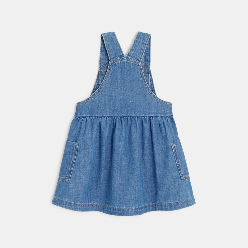 Robe salopette bébé fille denim brodée bleue Catimini Bleu