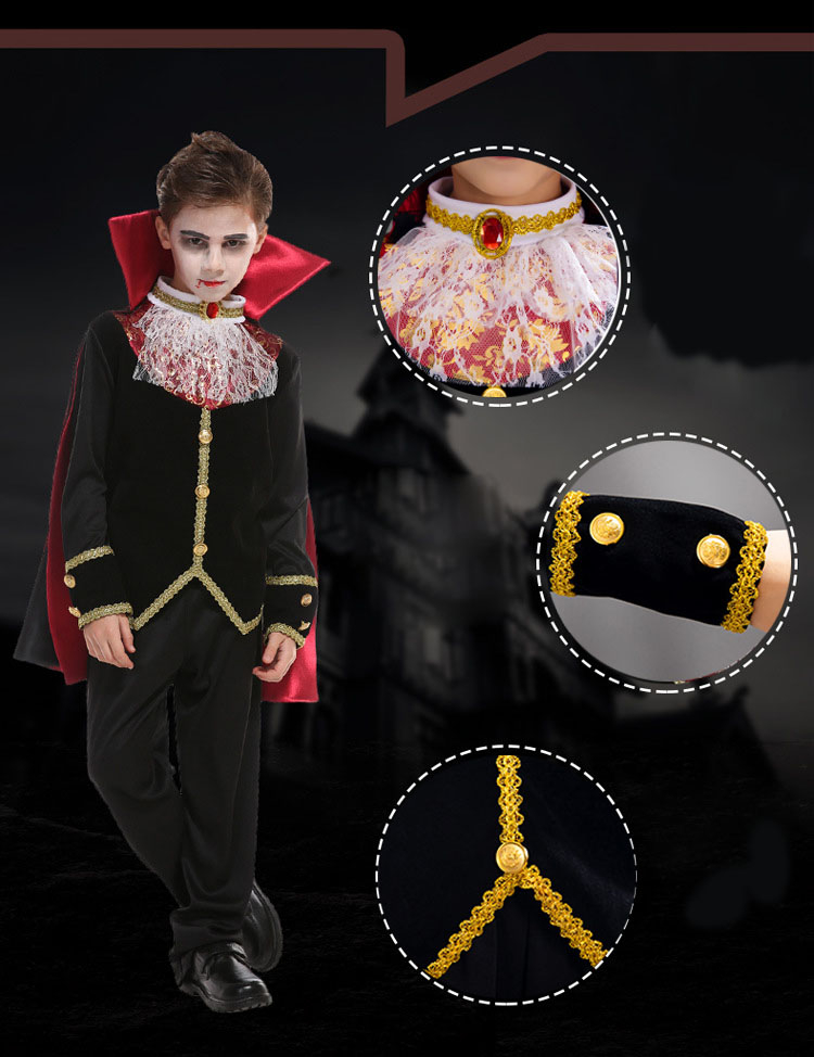 (130cm) Fasnachts Kinder Kostüm Dracula Vampir Verkleidung für Motto Partys / Halloween inkl. Umhang - Schwarz