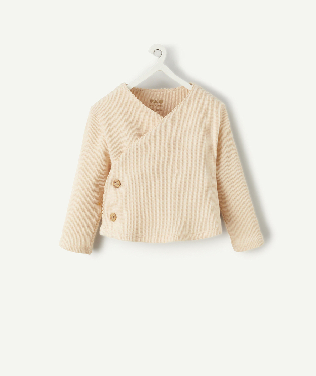 CARDIGAN CACHE-COEUR BÉBÉ EN COTON NID D'ABEILLE ROSE POUDRÉ