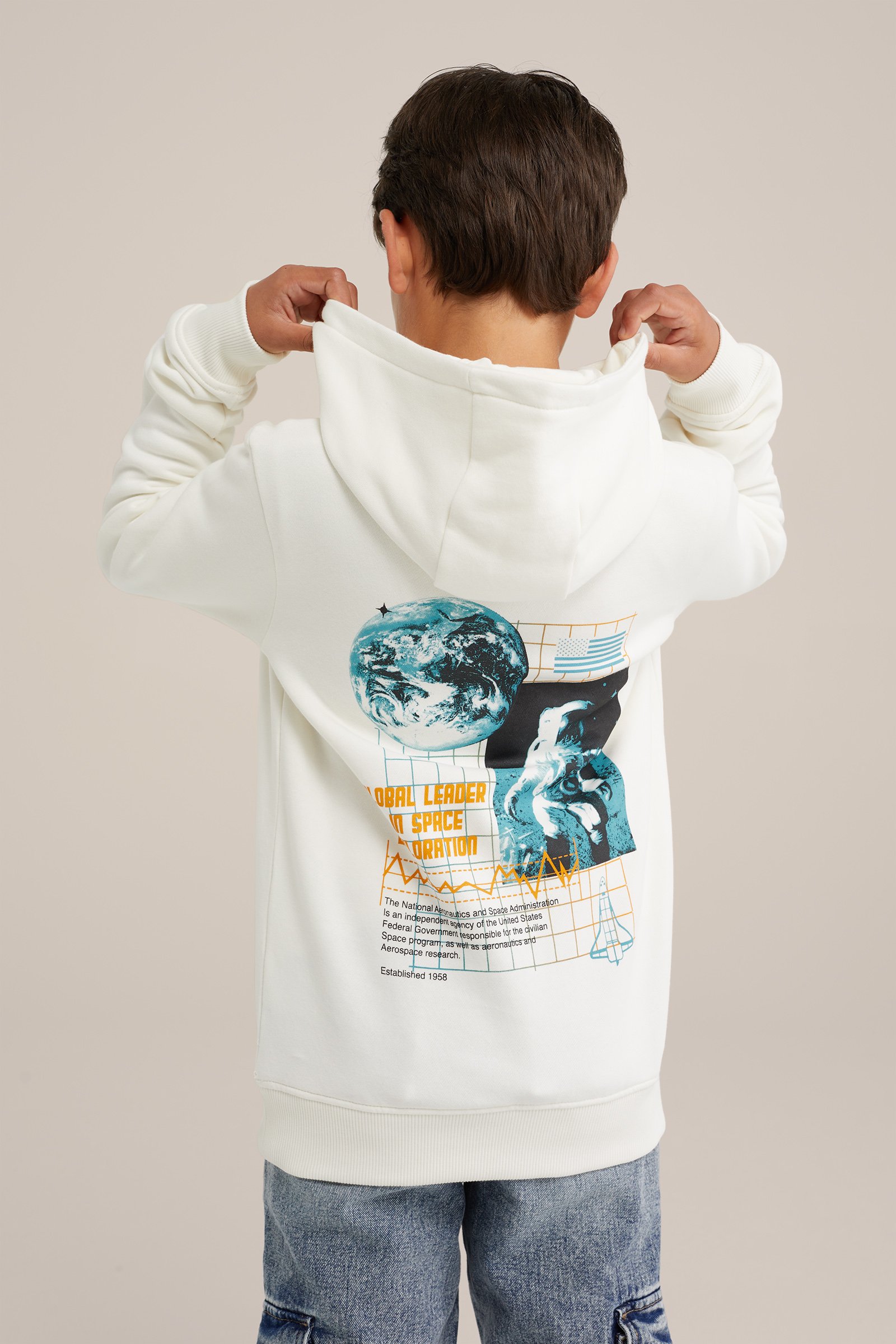 Jongens NASA®-hoodie met opdruk WE Fashion Wit