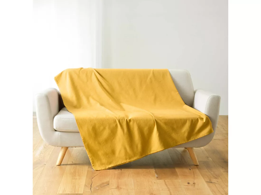 Plaid Lucile en polycoton curry 180x220