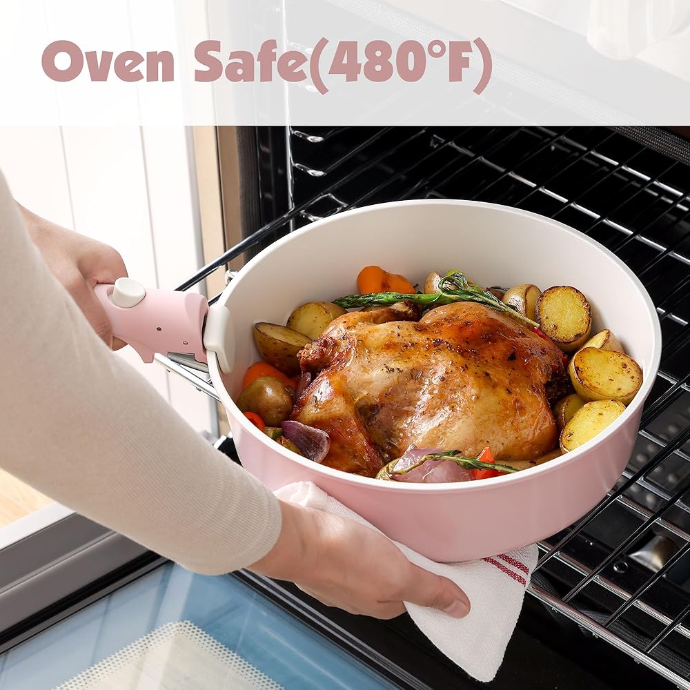 SENSARTE 17 Pièces Lot Poele et Casserole Induction, Revêtement Céramique Antiadhésif, Batterie de Cuisine avec Couvercle, Poignées Amovibles，Empilable, Compatible Lave-vaisselle, Sans PFOA et PFAS : Cuisine et Maison