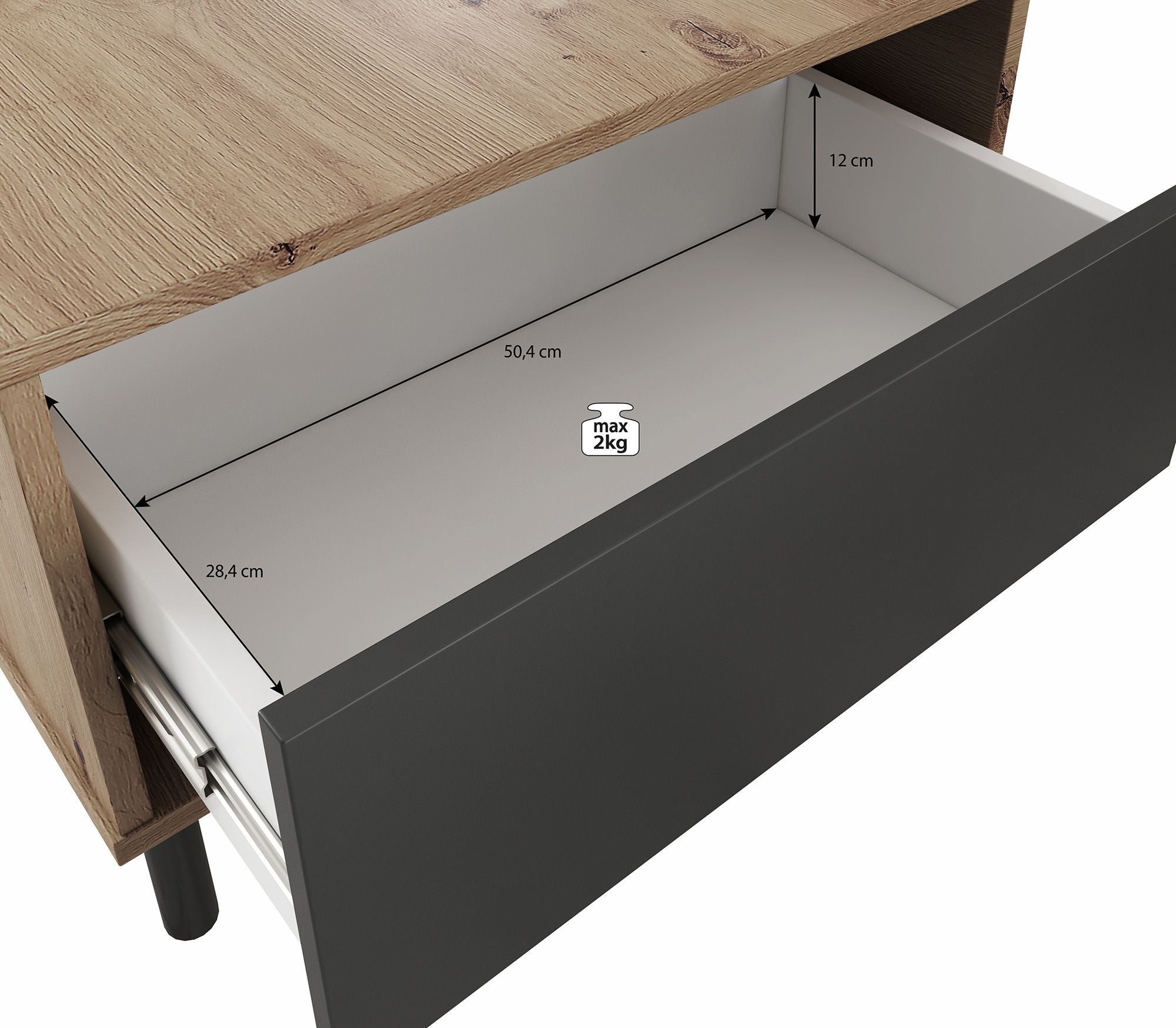 Marcos - Salontafel met lade - Eiken/antraciet