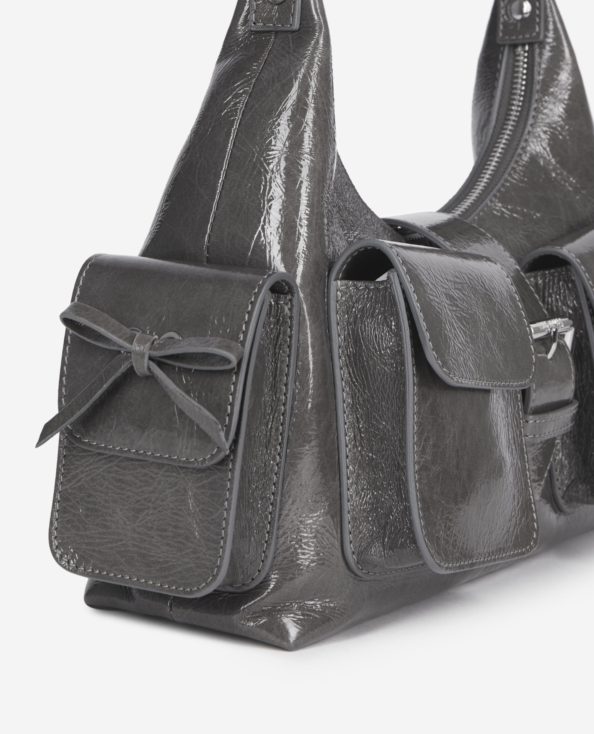 Sac Amelia en cuir craquelé gris