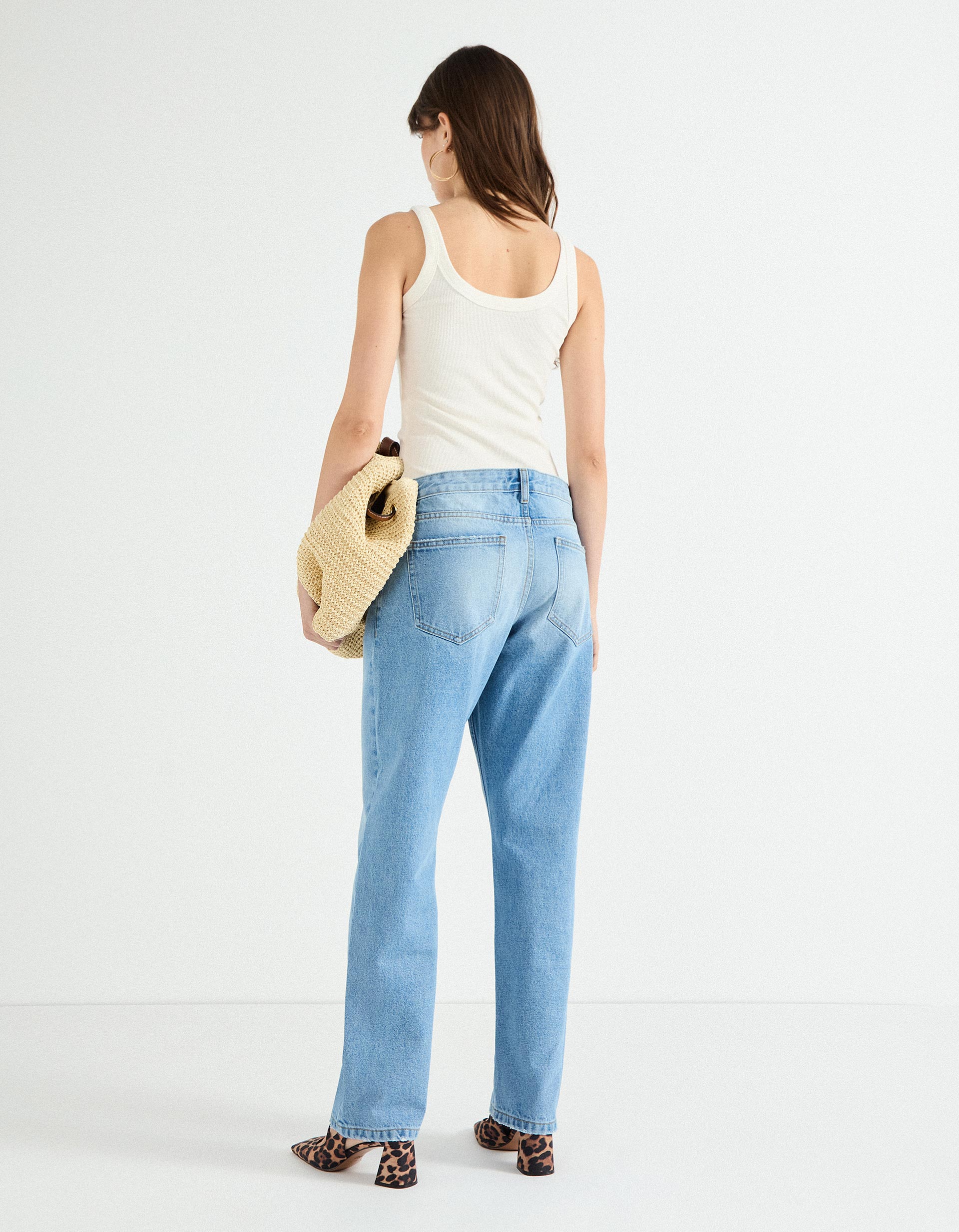 Calças de Ganga 'Straight Fit', Mulher, Azul Claro
