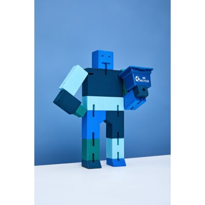 Holzfigur Cubebot, Blau