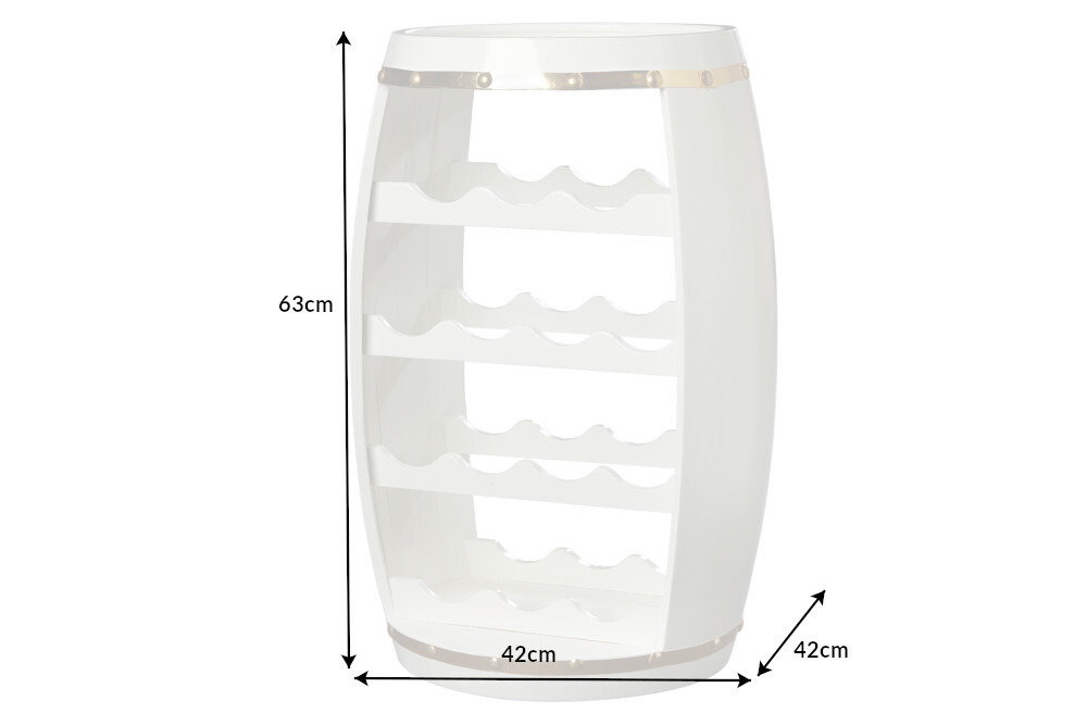 Design Weinfass BODEGA WHITE 65cm weiß gold Pinie Flaschenregal 14 Flaschen