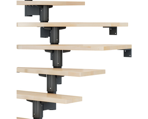 Pertura Chiron Antraciet Middentrap, Kwartslag, Linksonder/Rechtsonder 75 cm, Balustrade van gelijmd beukenhout, Gelakt, 11 Treden / 12 Stootborden