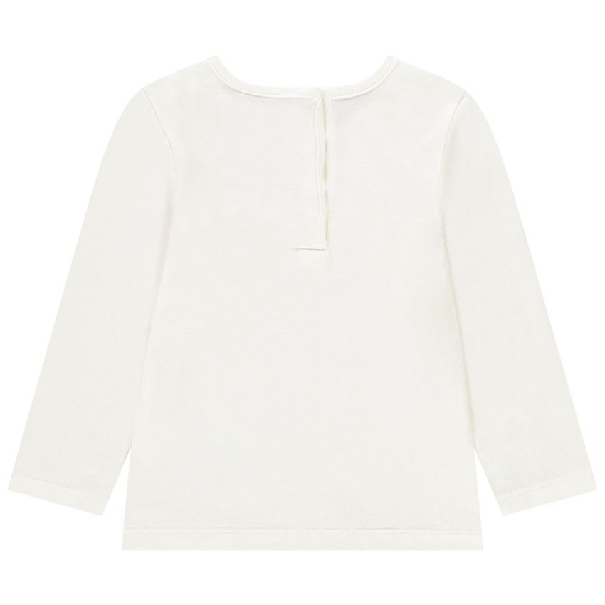 T-shirt manches longues en coton bio pour bébé fille - Ecru