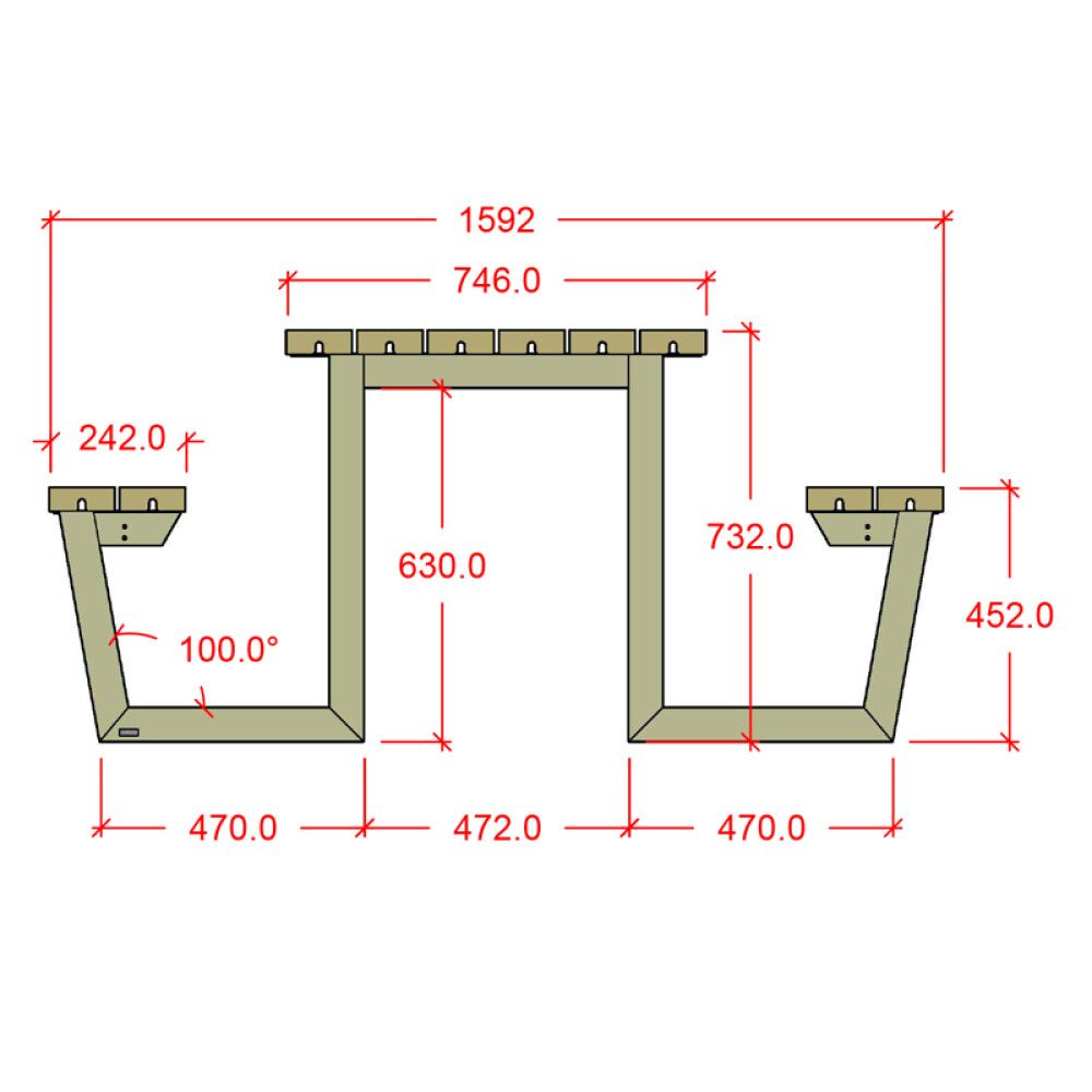 BENKESETT PLUS BORD/BENKER WEGA 2 RYGGSTØTTE 177X185X76/45CM GYLDENBRUN
