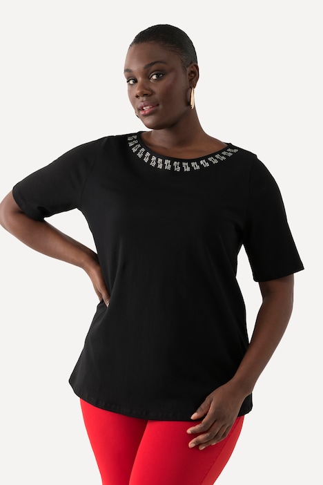 T-Shirt, Ziersteine, A-Linie, Rundhals, Halbarm