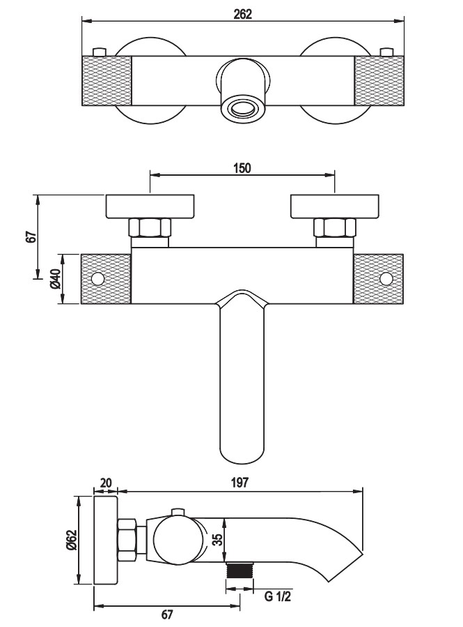 Brauer Chrome Carving thermostatische badkraan met wandhouder en 3 standen handdouche chroom