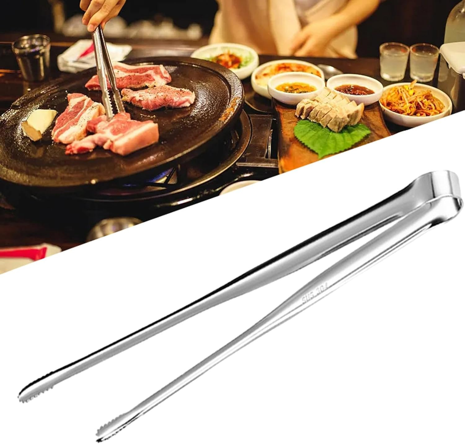 (305mm) Edelstahl Zange BBQ Grillzange Universal Küchenzange Lebensmittel Pinzette - Silber