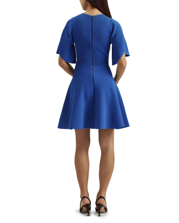 Ted Baker OLIVIHA Rib Engineered Skater Dress Mid-blue