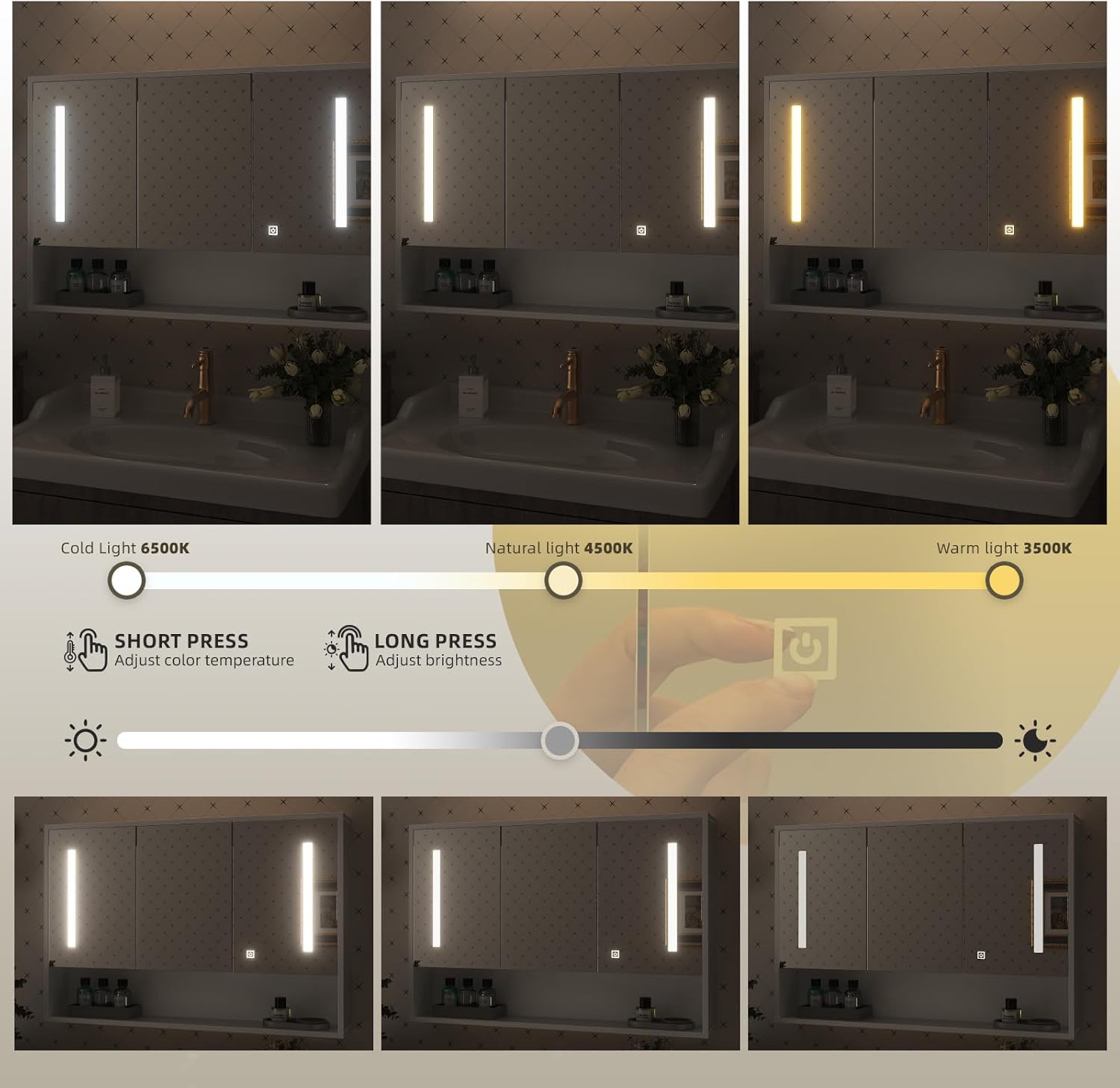 spiegelschrank Bad mit Beleuchtung, Badezimmerspiegel 90 × 60 × 15 cm, Wandschrank mit Offenes Fach, Badschrank mit Verstellbare Ablagen, Medizinschrank, Spiegelschrank für Badezimmer weiß