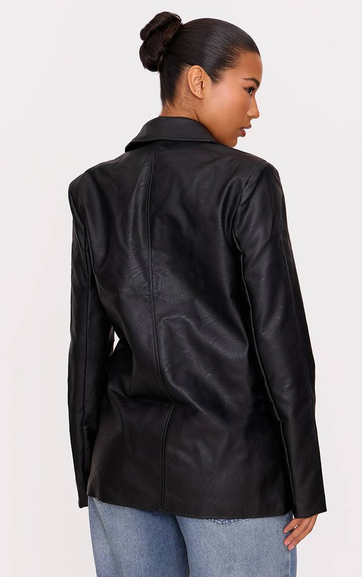 Noir Délavé Blazer En Synthétiquecuir Texturé