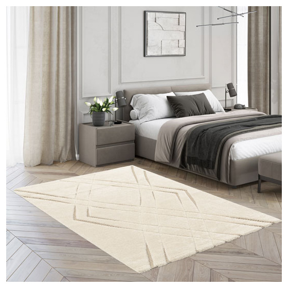Tapis de salon graphique en relief - maya - crème et beige - 160 x 230 cm