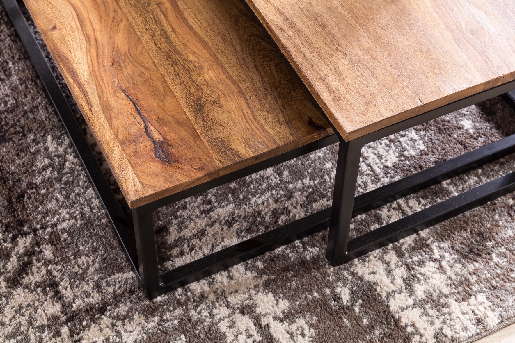 Couchtisch 2 teilig Massivholz Wohnzimmertisch Sheesham Lounge Tisch 75 x 75 cm