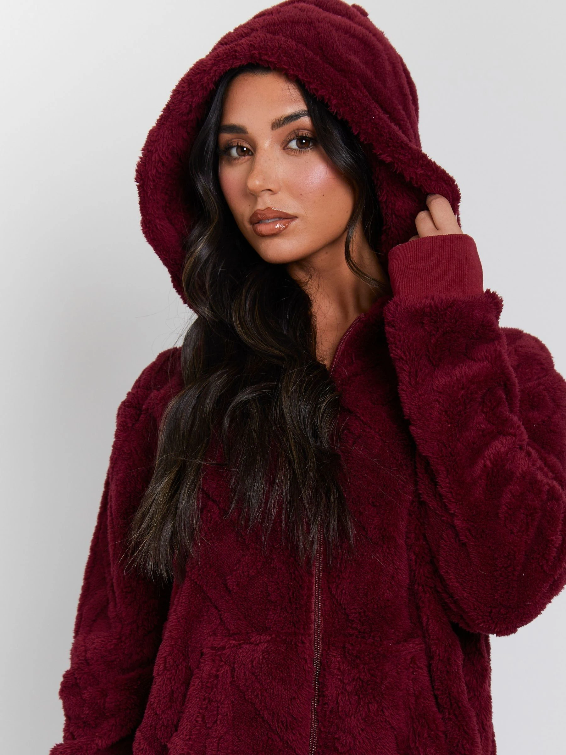 Loungeable Cable Cutwork Fleece Hooded All-In-One