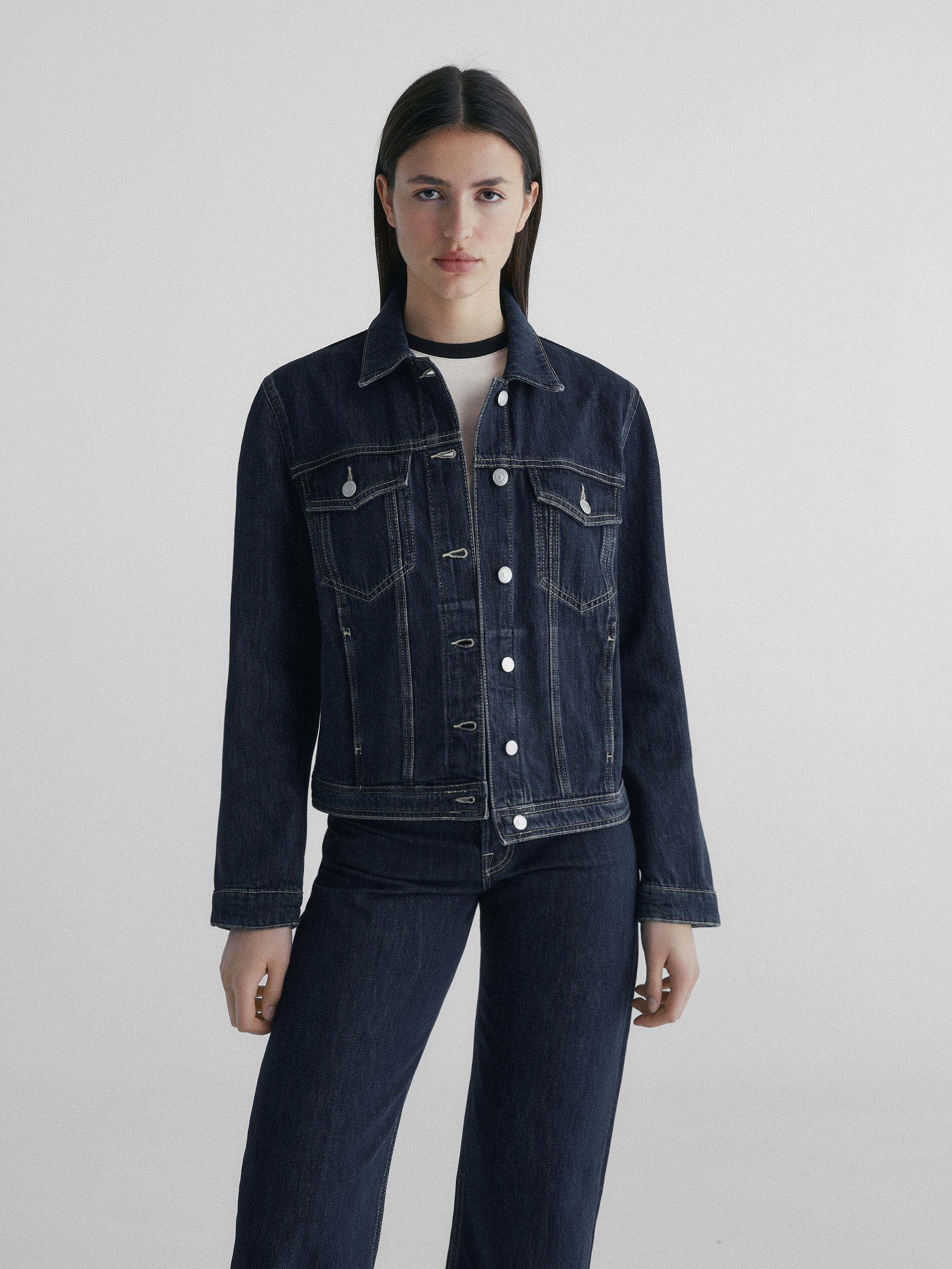 Jaqueta jeans estilo caminhoneiro - AZUL ESCURO
