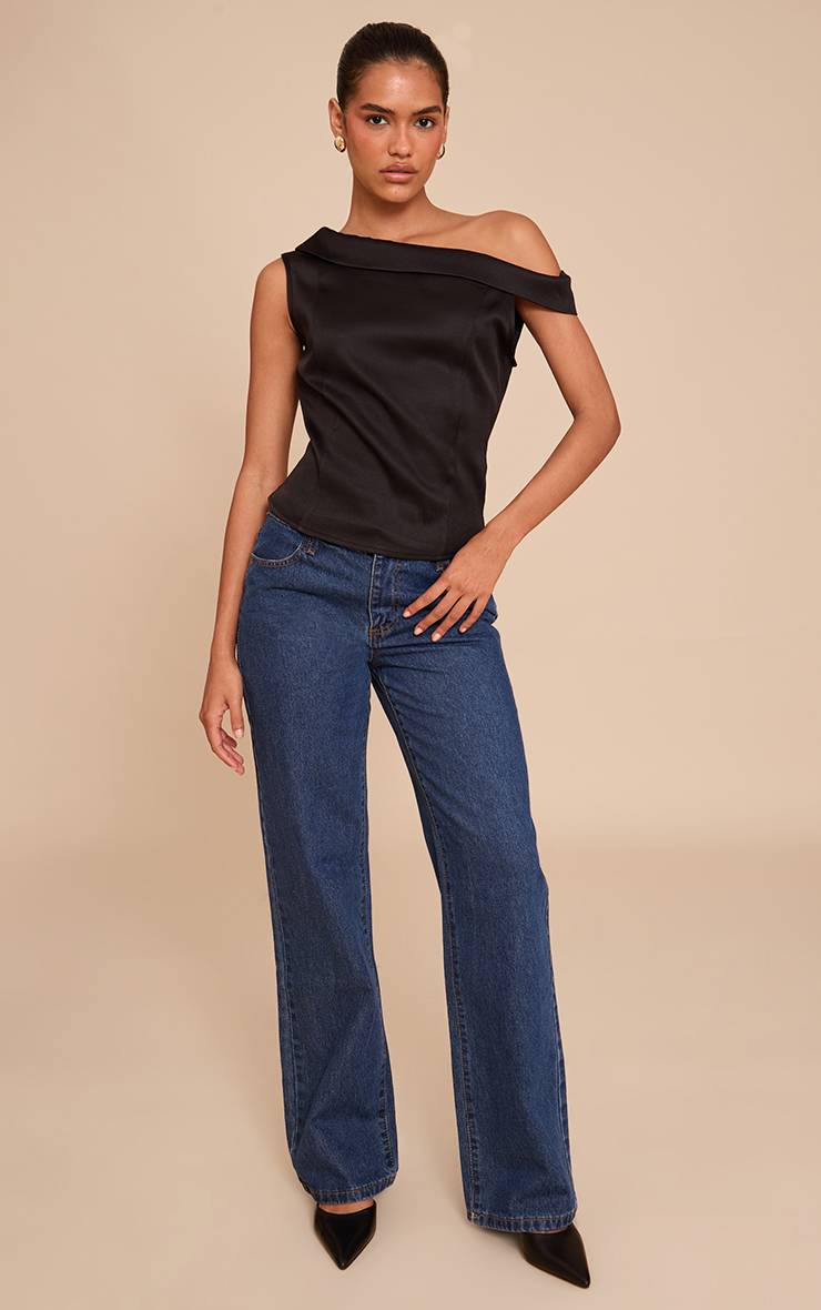 Noir Haut Asymétrique À Détail Plissé