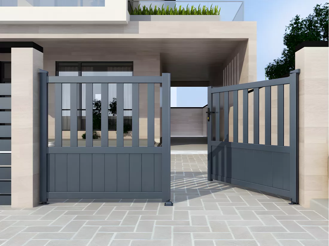 Portail électrique battant aluminium semi plein L321 x H148 cm anthracite en kit TARNOS II