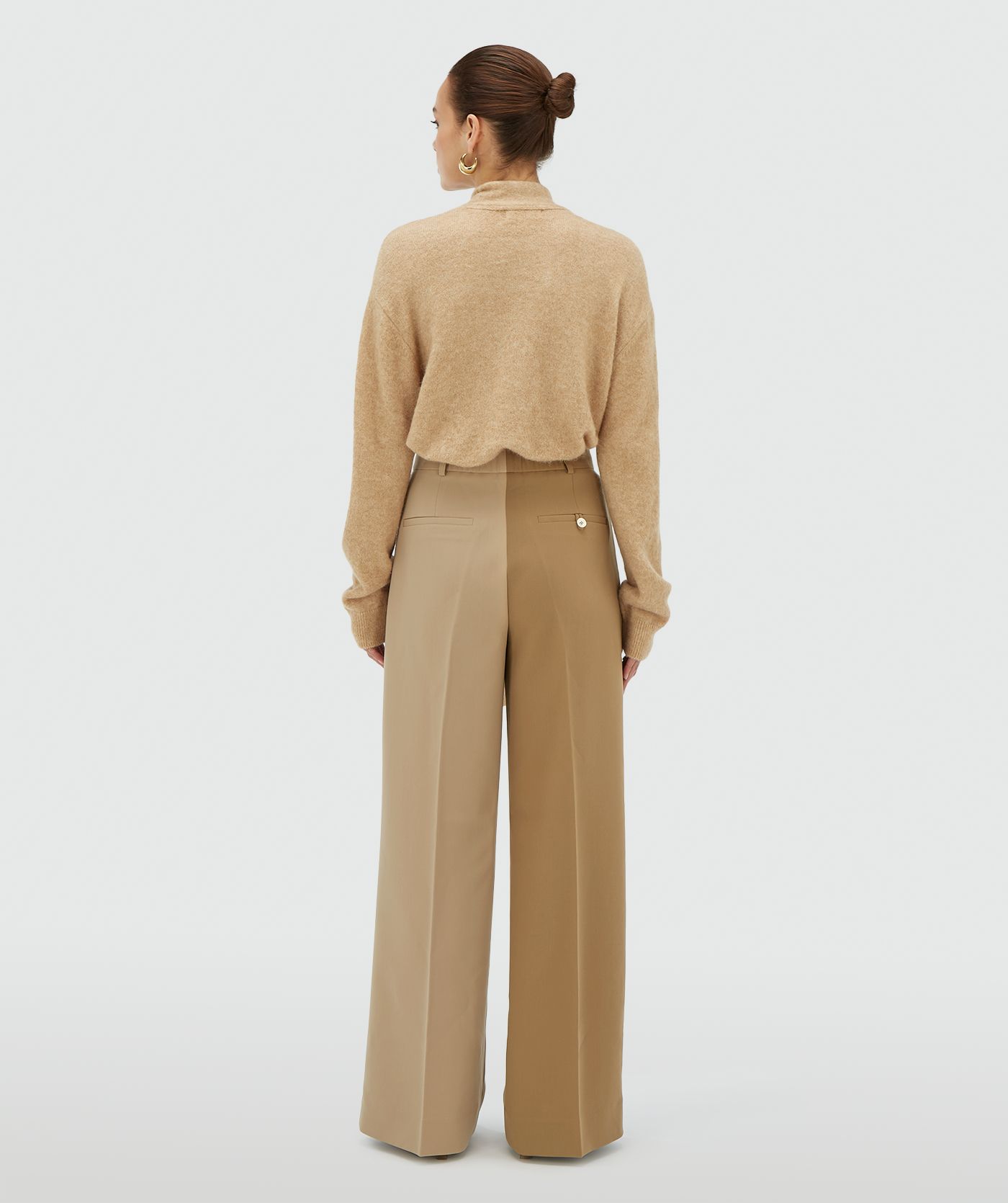 JV-EMMA two-tone mid rise wide leg pantalon - khaki light camel