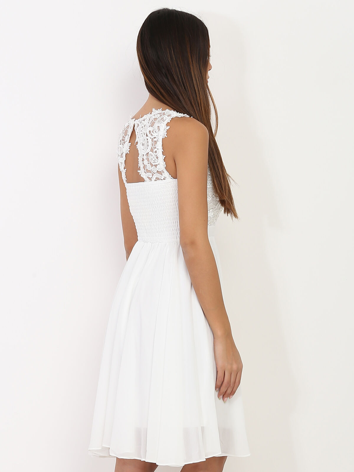 Robe patineuse broderie et perles grandes tailles- Blanc
