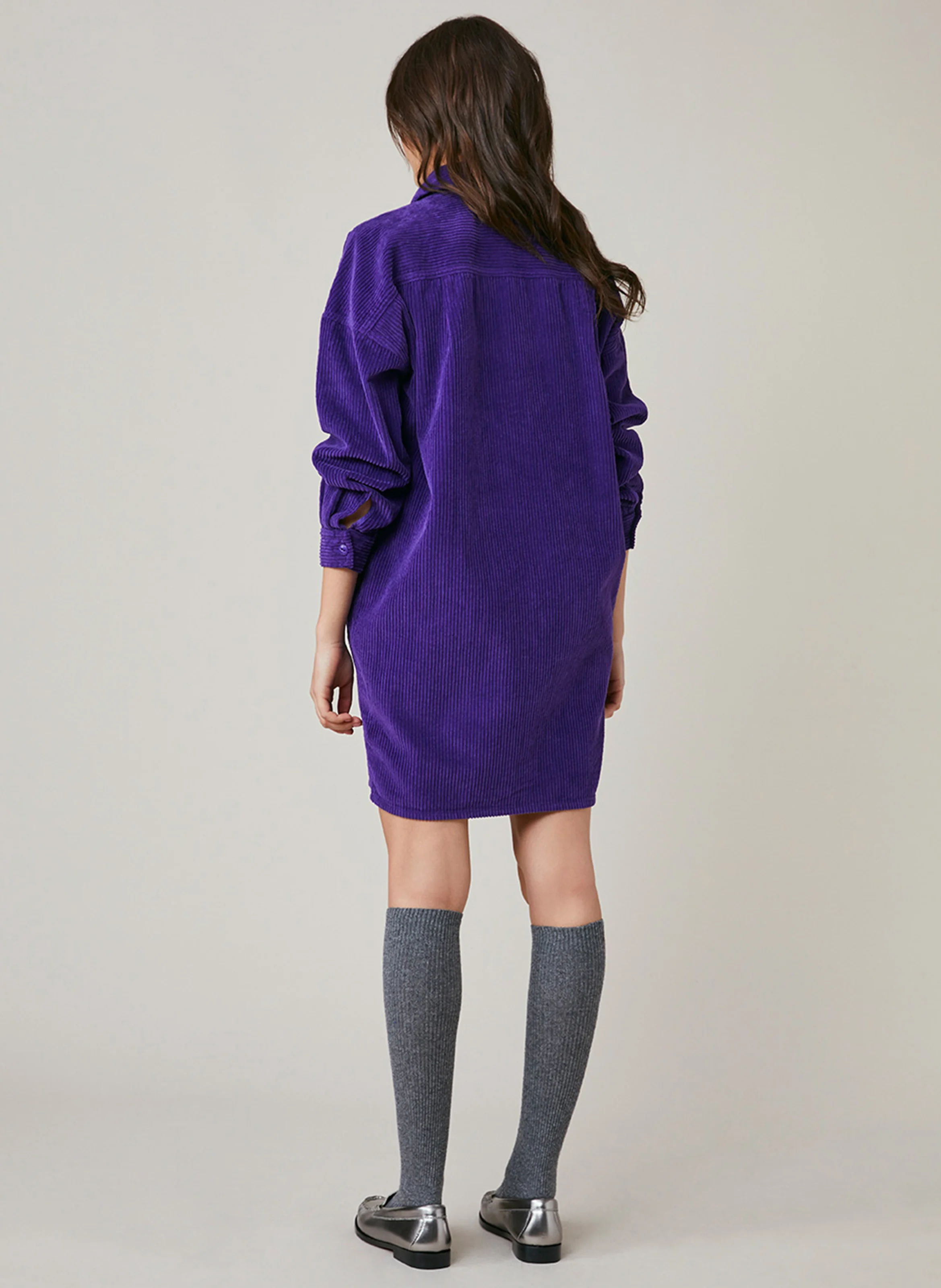 FRANE - Robe courte chemise col classique en coton | Violet