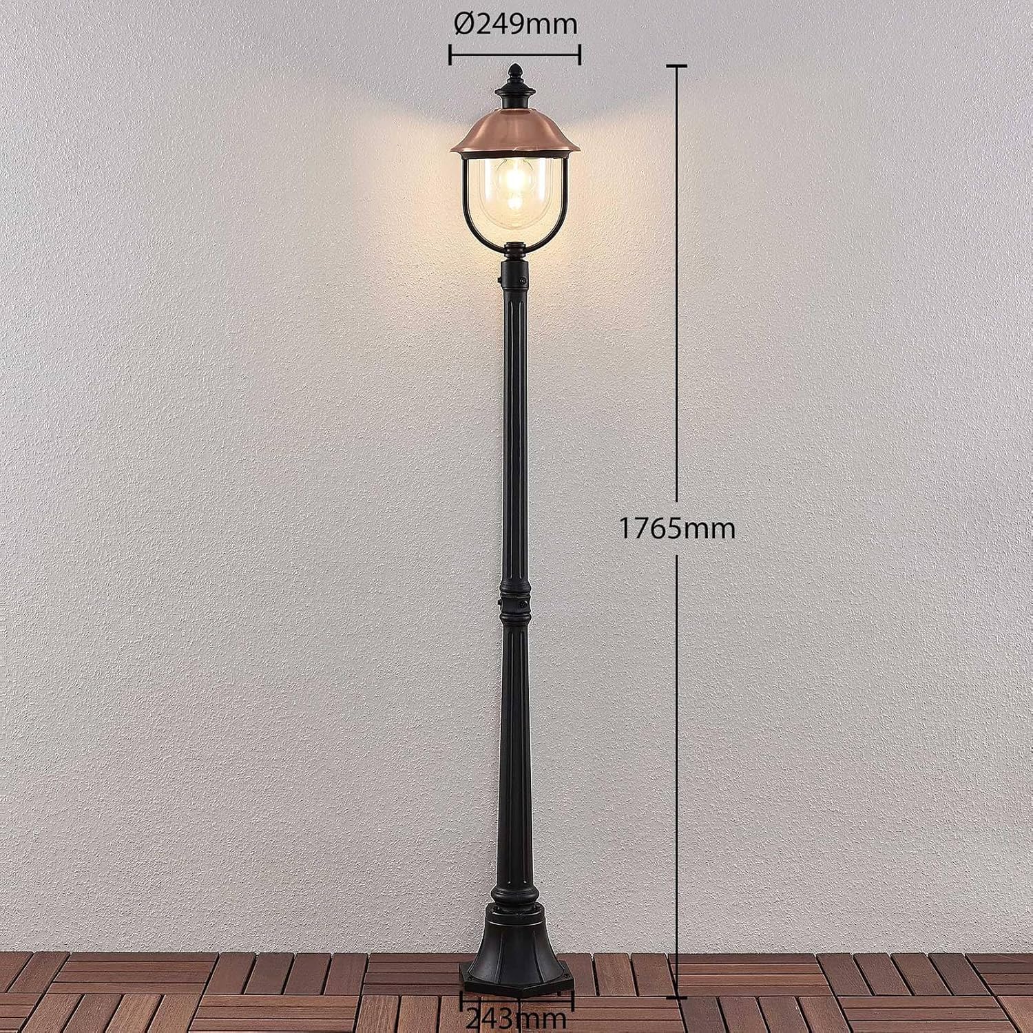 Lindby Mastleuchte außen Clint (spritzwassergeschützt (Retro, Vintage Antik) in Kupfer aus Aluminium (1 flammig E27) - Kandelaber Außenleuchte