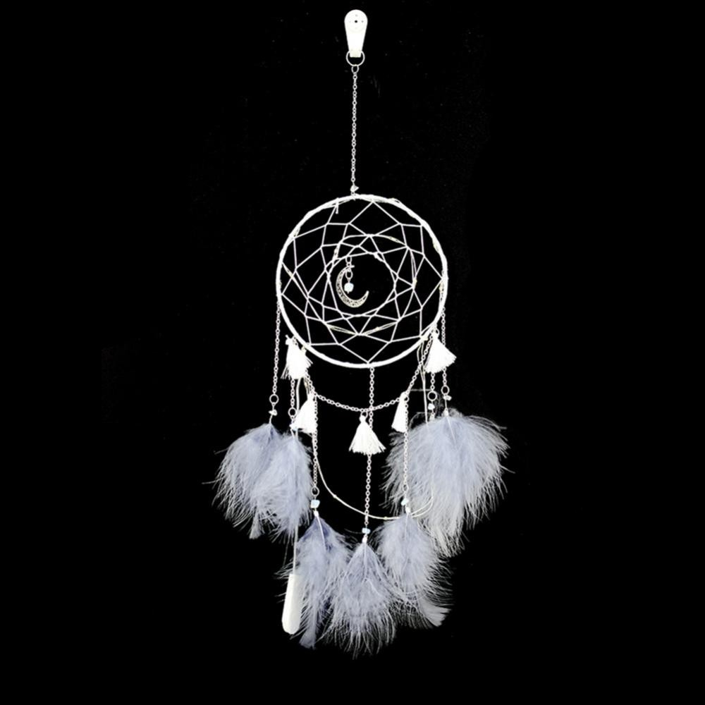 (55x15cm) 20-LED's Feder Traumfänger Boho Home Deko Hygge Lifestyle (Inkl. Batterien) - Grau