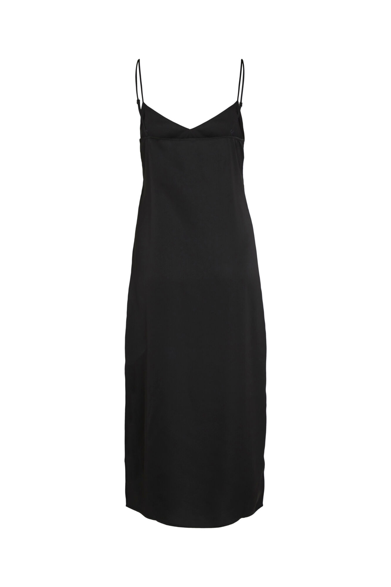 Vestido longo de cetim com alças finas - Preto