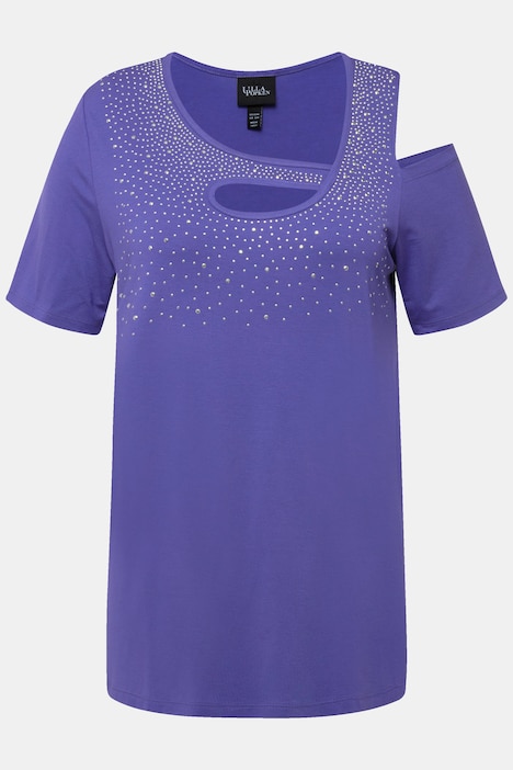 T-Shirt, Ziersteine, A-Linie, Cut-Outs, Halbarm