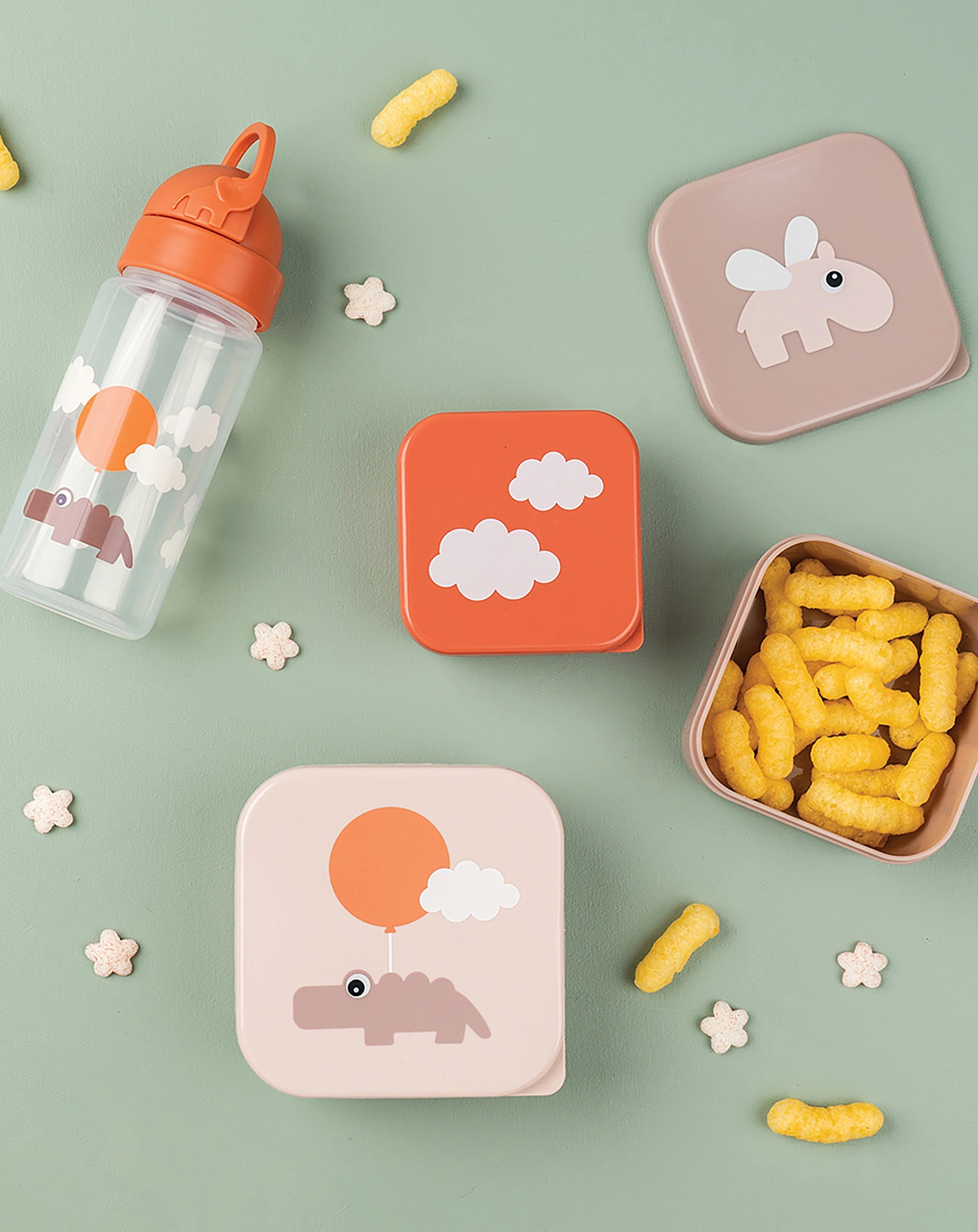 Trinkflasche HAPPY CLOUDS (350ml) mit Trinkhalm in papaya