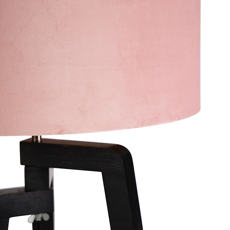 Vloerlamp tripod zwart met roze kap en goud 50 cm - Puros